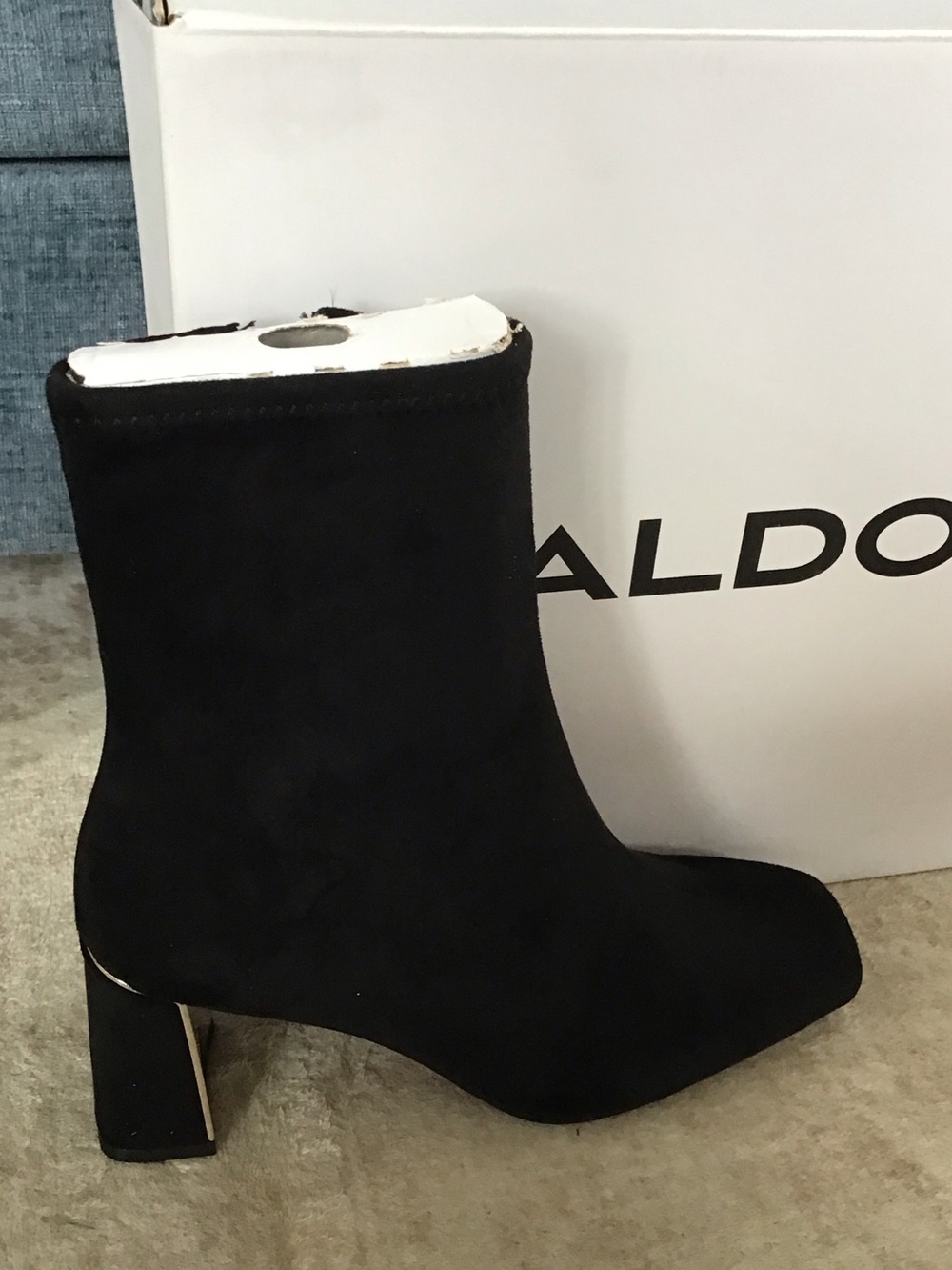 Aldo Marcelyn Black Suede Mid Block Heel Ankle Boots